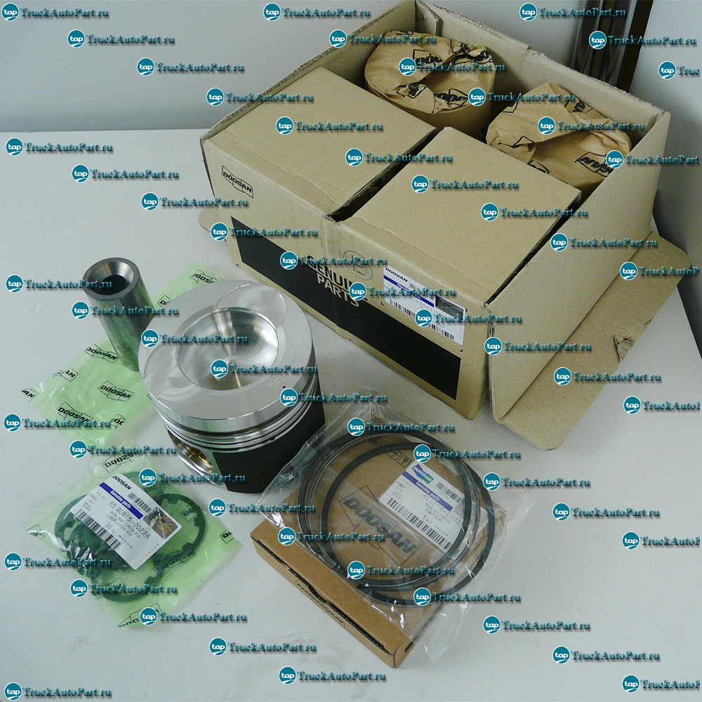 Купить поршень Doosan 65.02501-0704 с пальцем 130601-00042,  поршневыми кольцами 401004-00022 и стопорными кольцами 65.90815-0022A 